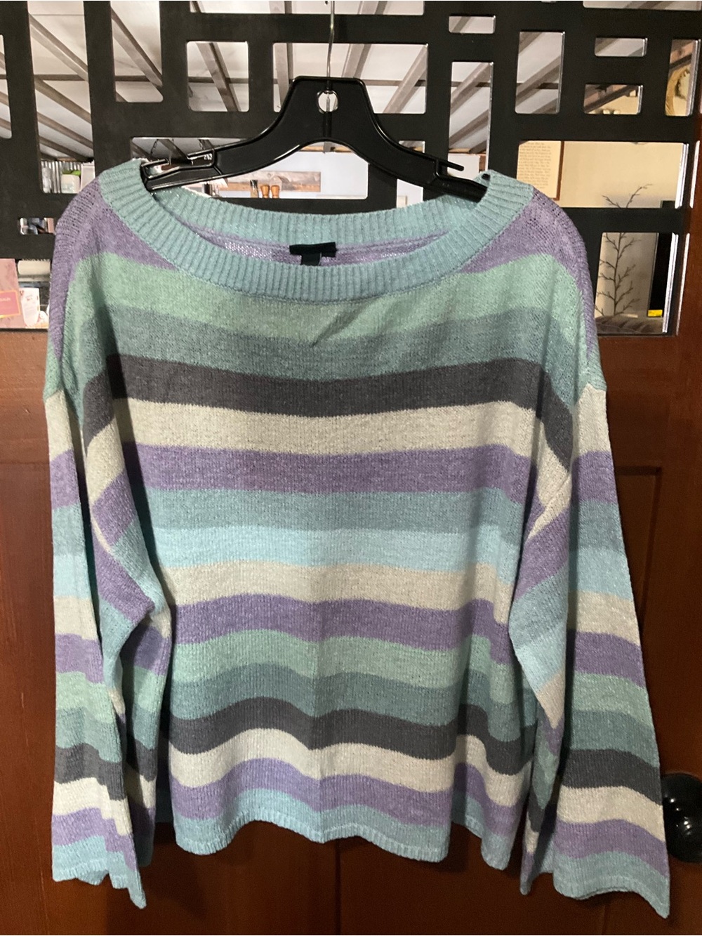 torrid Striped Crewneck Sweater - Purple, Mint, Blue & Gray